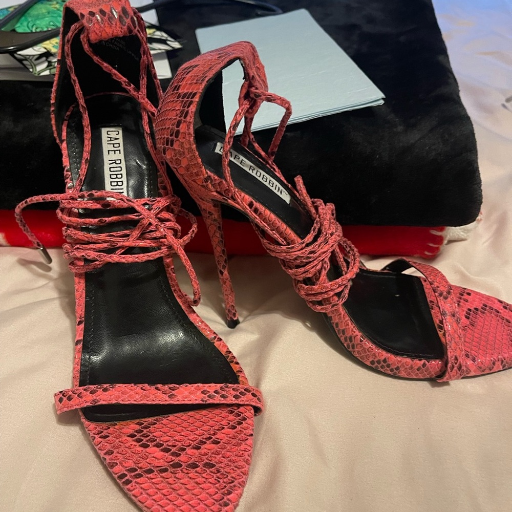 Cape Robbin Red Snake Print Heels